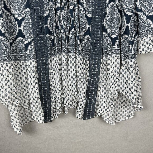 Knox Rose Womens S Loose Shift Dress Long Sleeve Cream Green Hippie Peasant - Picture 2 of 8